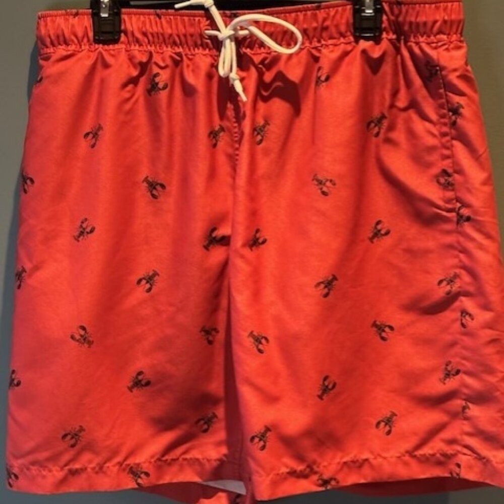 Izod Saltwater Mens Size L Saltwater Salmon Lobster Print Lined Swim Trunks L